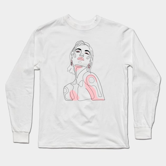One line art female 1 Long Sleeve T-Shirt by Manlangit Digital Studio